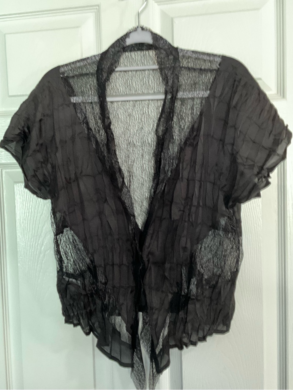 Stunning Babette Sheer Black Short Sleeve Snap Front Cardigan